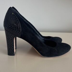 Vaneli Black Suede Pumps with Textured Block Heel